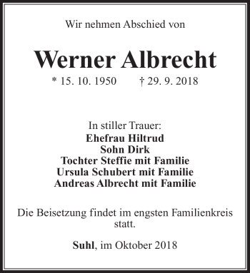 Traueranzeige von Werner Albrecht von Südthüringer Presse