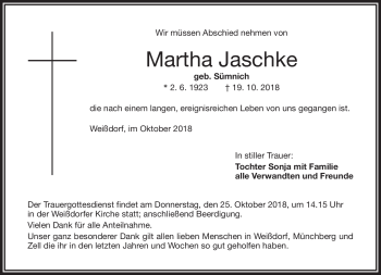 Traueranzeige von Martha Jaschke von Frankenpost