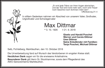 Traueranzeige von Max Dittmar von Frankenpost