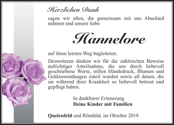 Traueranzeige von Hannelore Sommer von Südthüringer Presse