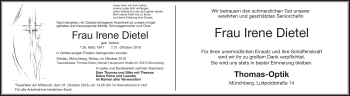 Traueranzeige von Irene Dietel von Frankenpost