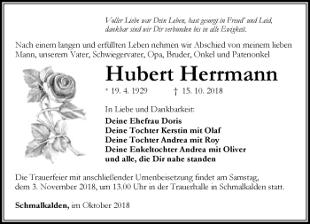 Traueranzeige von Hubert Herrmann von Südthüringer Presse