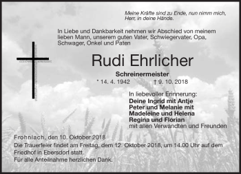 Traueranzeige von Rudi Ehrlicher von Neue Presse Coburg