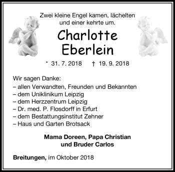 Traueranzeige von Charlotte Eberlein von Südthüringer Presse
