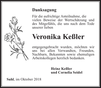 Traueranzeige von Veronika Keßler von Südthüringer Presse
