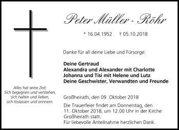 Traueranzeige von Peter Müller-Röhr von Neue Presse Coburg