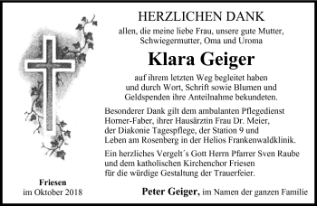 Traueranzeige von Klara Geiger von Neue Presse Coburg