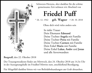 Traueranzeige von Friedel Puff von Neue Presse Coburg