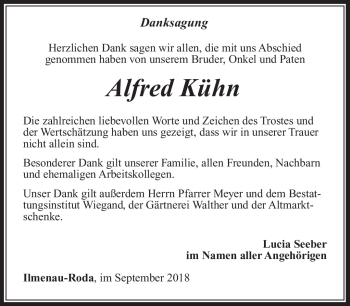 Traueranzeige von Alfred Kühn von Südthüringer Presse