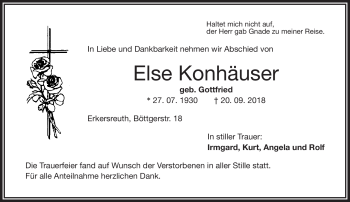 Traueranzeige von Else Konhäuser von Frankenpost