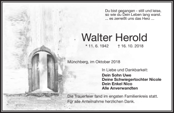 Traueranzeige von Walter Herold von Frankenpost