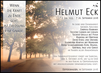 Traueranzeige von Helmut Eck von Südthüringer Presse