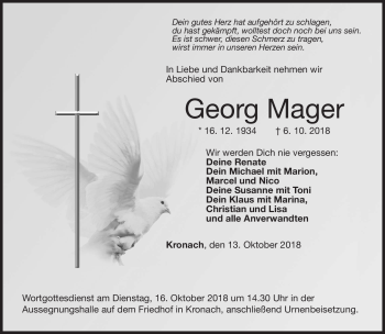 Traueranzeige von Georg Mager von Neue Presse Coburg