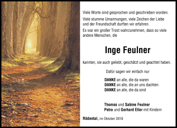 Traueranzeige von Inge Feulner von Neue Presse Coburg