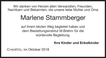 Traueranzeige von Marlene Stammberger von Neue Presse Coburg