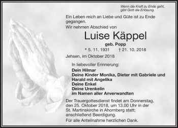 Traueranzeige von Luise Käppel von Frankenpost