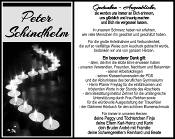 Traueranzeige von Peter Schindhelm von Südthüringer Presse