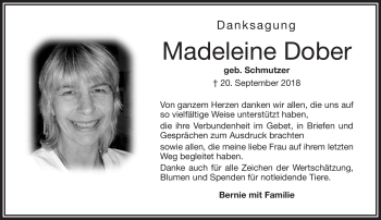 Traueranzeige von Madeleine Dober von Frankenpost