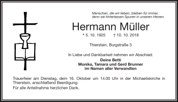 Traueranzeige von Hermann Müller von Frankenpost
