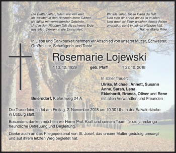 Traueranzeige von Rosemarie Lojewski von Neue Presse Coburg