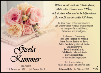 Traueranzeige von Gisela Kummer von Südthüringer Presse