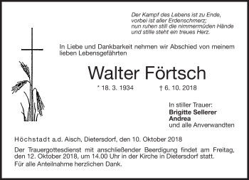 Traueranzeige von Walter Förtsch von Neue Presse Coburg