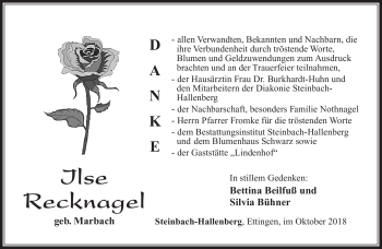 Traueranzeige von Ilse Recknagel von Südthüringer Presse