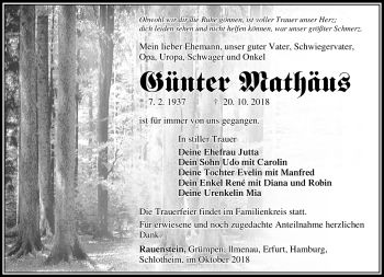 Traueranzeige von Günter Mathäus von Südthüringer Presse