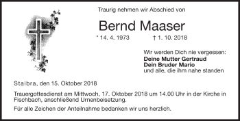 Traueranzeige von Bernd Maaser von Neue Presse Coburg
