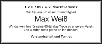 Traueranzeige von Max Weiß von Frankenpost