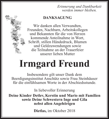 Traueranzeige von Irmgard Freund von Südthüringer Presse