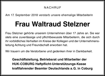Traueranzeige von Waltraud Stelzner von Neue Presse Coburg