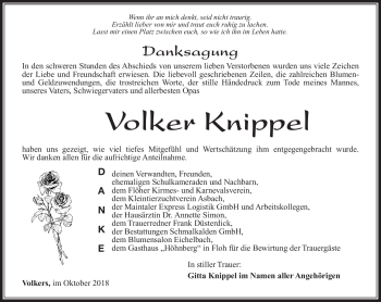 Traueranzeige von Volker Knippel von Südthüringer Presse