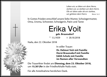 Traueranzeige von Erika Voit von Frankenpost