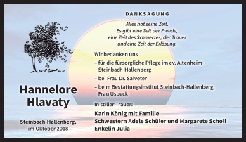 Traueranzeige von Hannelore Hlavaty von Südthüringer Presse