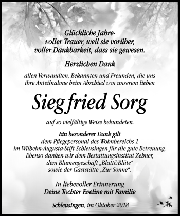 Traueranzeige von Siegfried Sorg von Südthüringer Presse