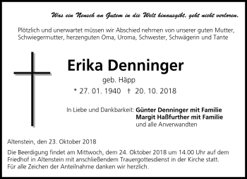 Traueranzeige von Erika Denninger von Neue Presse Coburg