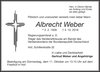 Traueranzeige von Albrecht Weber von Frankenpost