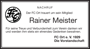 Traueranzeige von Rainer Meister von Frankenpost