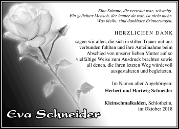 Traueranzeige von Eva Schneider von Südthüringer Presse