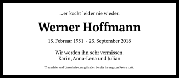 Traueranzeige von Werner Hoffmann von Frankenpost