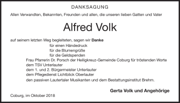 Traueranzeige von Alfred Volk von Neue Presse Coburg