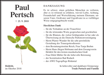 Traueranzeige von Paul Pertsch von Neue Presse Coburg
