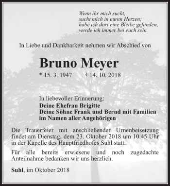 Traueranzeige von Bruno Meyer von Südthüringer Presse