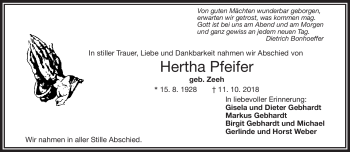 Traueranzeige von Hertha Pfeifer von Frankenpost