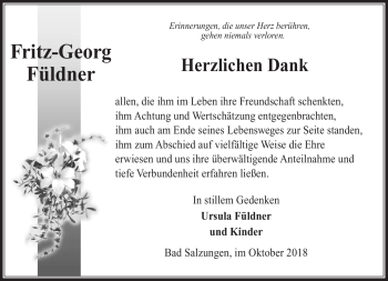 Traueranzeige von Fritz-Georg Füldner von Südthüringer Presse