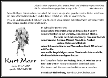 Traueranzeige von Kurt Marr von Südthüringer Presse