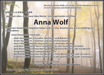 Traueranzeige von Anna Wolf von Südthüringer Presse