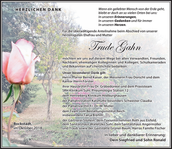 Traueranzeige von Trude Gahn von Südthüringer Presse