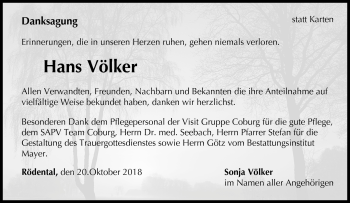 Traueranzeige von Hans Völker von Neue Presse Coburg